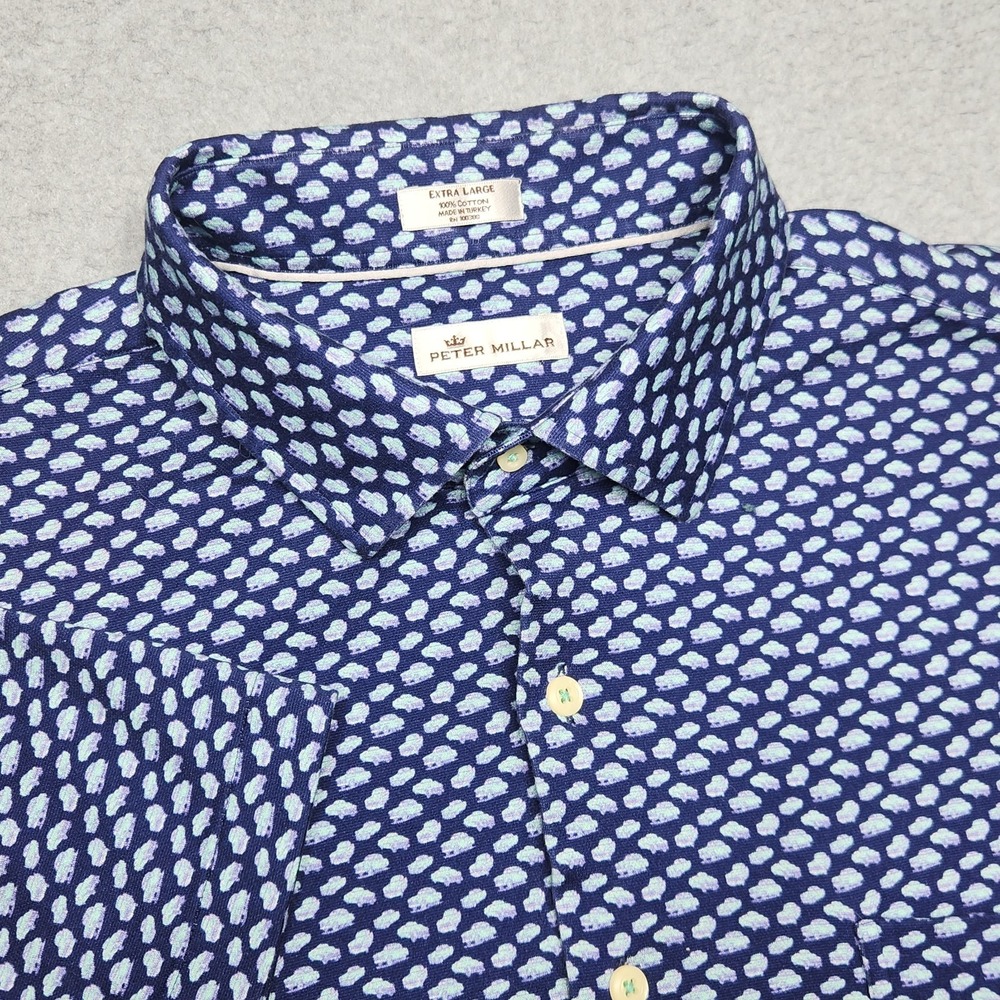 Peter Millar Shirt XL Blue Classic Cars Print All‎ Over Golf Casual Button Up